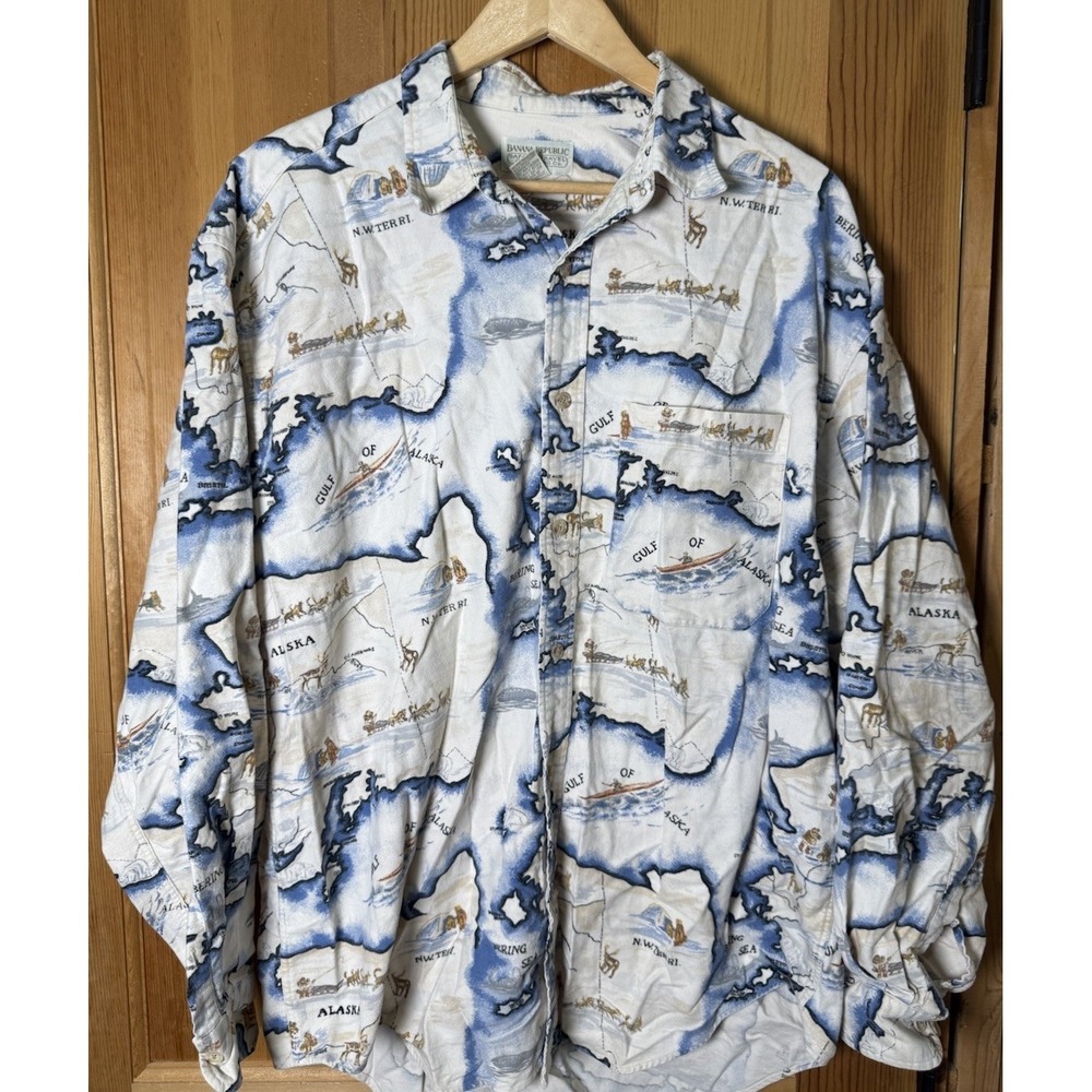 Banana Republic Safari & Travel Alaska Map FlannelShirt  AOP Men's Large EUC